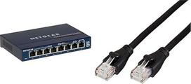 "Netgear GS108GE" 8 prievadų nevaldomas Gigabitinis varinis komutatorius (iki 1000Mbps duomenų perdavimas, "Plug and Play", be ventiliatoriaus) ir "Amazon Basics" eterneto tinklo kabelis, RJ45, Cat6, 1,5 m, 1000Mbps