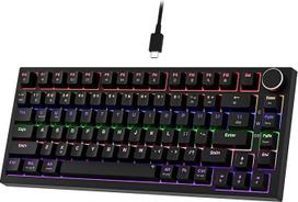 "Newmen GM326" mechaninė klaviatūra su kabeliu, žaidimų klaviatūra, 75 proc., TKL "Hot Swap" LED apšvietimas, USB C mini mechaninė klaviatūra su mygtuku, skirta PC/Win/Mac, QWERTY išdėstymas, juoda, raudoni jungikliai