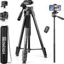 "Nineigh" fotoaparato trikojis, nešiojamasis mobiliojo telefono trikojis išmaniesiems telefonams "iPad", 45-211 cm aukščio, lengvas fotoaparato trikojis su nuotoliniu užraktu ir mobiliojo telefono planšetinio kompiuterio laikikliu, nuotraukų trikojis, ski