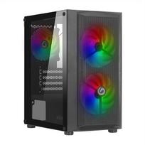 "Nuwo Blitz R26" juodos spalvos korpusas Micro-ATX, skirtas staliniams kompiuteriams, biurams, žaidimams, mini bokštas, 0,50 mm SPCC, 3 ventiliatoriai, LED apšvietimas, vaivorykštinis fiksuotas šoninis skydelis, pagamintas iš grūdinto stiklo (aukštis x pl