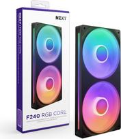 "NZXT F240 RGB Core" - 240 mm vieno rėmo ventiliatoriaus blokas su 2 x 120 mm RGB ventiliatoriais - greičio ir apšvietimo valdymas - didelis statinis slėgis ir oro srautas - 8 aRGB šviesos diodai kiekvienam ventiliatoriui - juoda
