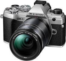 "OM System" OM-5 "Micro Four Thirds" sistemos fotoaparatas su "M.Zuiko Digital 14-150 mm F4-5.6 II" objektyvu, 20 MP "Live MOS" jutiklis, optimizuotas 5 ašių vaizdo stabilizavimas, IP53, juodas/ sidabrinis
