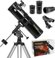 "Omegon" teleskopas N 150/750 EQ-3, skirtas pradedantiesiems gilaus dangaus stebėtojams, daug priedų, paprastas naudoti, didelio veidrodžio optika, astronominis teleskopas