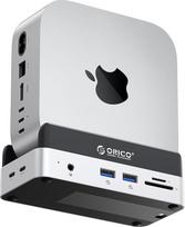 "ORICO MiniDock Mac mini M4" dokas ir stovas su NVMe SSD korpusu, USB C šakotuvas su 2 USB-A 10Gb/s, SD/TF 3.0, puikiai tinka "Mac Mini M4/M4 Pro" - VSE