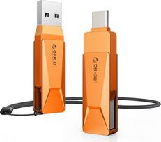 "ORICO USB Stick" 128GB USB 3.2 atminties kortelė OTG iki 150MB/s "2-in-1" C tipo "flash" diskas metalinis, skirtas "iPhone 17/16/15/Android" išmaniesiems telefonams, planšetiniams kompiuteriams, kompiuteriams Mac/Laptop/PC, oranžinė, CB05