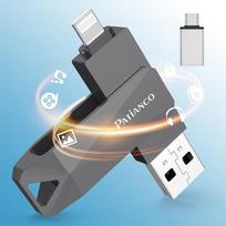 "Patianco" USB atmintinė "iPhone" 512GB, sertifikuota MFI, išorinė atmintinė "iOS", USB 3.0 "Pendrive 3-in-1" atmintinė "Android" mobiliajam telefonui / nešiojamajam kompiuteriui / asmeniniam kompiuteriui / "Mac" / "iPad" (512GB, juoda)