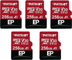 "Patriot Memory" 256GB A1 / V30 atminties kortelė "Android" telefonams ir planšetiniams kompiuteriams 4K vaizdo įrašymas - 5 vnt.
