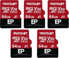 "Patriot Memory" 64GB A1 / V30 atminties kortelė "Android" telefonams ir planšetiniams kompiuteriams 4K vaizdo įrašymas - 5 vnt.