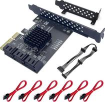 "PCIe x4-6 Way SATA 3.0" išplėtimo plokštė - Gen3 x4, 6Gb/s, 6 SATA kabeliai + 15 kontaktų maitinimo kabelis, suderinama su "Windows XP/7/8/10/Linux", SSD/HDD ir RAID, ASM1166 mikroschemų rinkinys