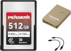 "Pergear Standard Series" 512GB CFexpress A tipo atminties kortelė, iki 800MB/s skaitymo ir 780MB/s rašymo greitis, skirta 4K 120P, 8K 30P įrašymui (su kortelių skaitytuvu), skirta "Alpha" ir FX fotoaparatams