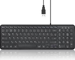 "Perixx PERIBOARD-213 DE" laidinė kompaktiška USB klaviatūra su tyliais žirklinės konstrukcijos klavišais, skirta kompiuteriui, skaitmeninei klaviatūrai, nešiojamajam kompiuteriui ir planšetiniam kompiuteriui, juoda, QWERTZ