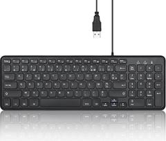 "Perixx PERIBOARD-213U Compact Keyboard Filiare" - "Chiclet" klaviatūra su tyliais žirkliniais klavišais ir daugialypės terpės klavišais, skirta "Windows" - prancūziška AZERTY - juoda