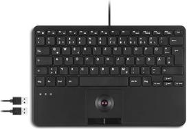 "Perixx PERIBOARD-526 DE" laidinė mini USB klaviatūra su sekimo kamuoliuku - X tipo žirkliniai klavišai - 11,18 x 7,17 x 1,1 colio - 2 integruoti USB šakotuvai - vokiškas išdėstymas