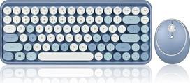 "Perixx" PERIDUO-713BL belaidė mini klaviatūros ir pelės kombinacija - apvalios apvalios klavišų galvutės - pastelinės mėlynos spalvos - angliškas išdėstymas