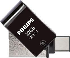 "Philips 2 in 1 OTG Edition Ultra Speed USB-C/USB 3.1 Dual USB Flash Drive" USB atmintinė 32GB, skirta kompiuteriui, nešiojamajam kompiuteriui, kompiuteriui, ("Android") išmaniajam telefonui, planšetiniam kompiuteriui, itin maža, skaitymo greitis iki 180