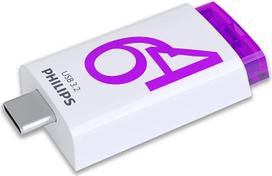 "Philips Click Edition" USB-C prievadas USB 3.2 Gen 1 USB atmintinė USB atmintinė 64GB, skirta kompiuteriui, nešiojamajam kompiuteriui, išmaniajam telefonui, planšetiniam kompiuteriui su USB-C prievadu, skaitymo greitis iki 120MB/s