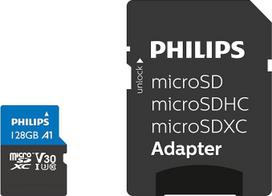 "Philips Ultra Pro microSDXC" kortelė 128GB + SD adapteris UHS-I U3, skaitymo greitis iki 100MB/s, A1 greitas programų veikimas, V30, atminties kortelė išmaniesiems telefonams, planšetiniams kompiuteriams, kompiuteriams, kortelių skaitytuvui, 4K UHD vai