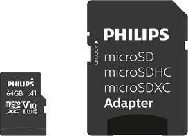 "Philips" 64GB 10 klasės "Micro SDXC" kortelė su adapteriu