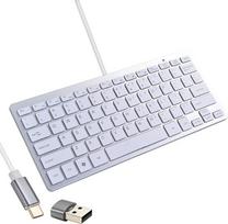 "Powboro" USB C mini klaviatūra Kompaktiška maža plona laidinė USB C prievado itin plono dizaino 78 žirkliniai klavišai, skirti "Android" kompiuteriui, nešiojamajam kompiuteriui, staliniam kompiuteriui (balta)