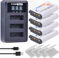 "PowerTrus" 4 vnt. NP-BX1 NP BX1 akumuliatorių ir LED USB 3 lizdų įkroviklis, skirtas "Sony ZV-1", DSC-RX100, RX100 II, RX100 III, DSC-WX500, WX300, WX350, HX300, HDR-AS15, AS30, AS300, GWP88