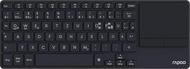"Rapoo E2810M" aliumininė belaidė televizoriaus klaviatūra su jutikliniu kilimėliu, "Bluetooth" ir 2.4G USB belaidis ryšys, iki 4 įrenginių, PC, "Mac", planšetiniams kompiuteriams, išmaniesiems televizoriams, mini belaidė klaviatūra, maža, plokščia, QWERT