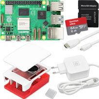 "Raspberry Pi 5" 4GB pradinis rinkinys, USB-C 27 W maitinimo šaltinis, korpusas su ventiliatoriumi, 64GB SD kortelė, 4K Micro HDMI kabelis, raudona, balta