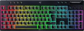 "Razer BlackWidow V4" žemo profilio "HyperSpeed" belaidė mechaninė žaidimų klaviatūra, "HyperSpeed" belaidis ryšys ir BT, daugialypis valdiklis ir 11 valdymo mygtukų, oranžinės spalvos jungikliai, QWERTY išdėstymas Lietuvoje