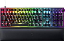 "Razer Huntsman V2" (violetinis jungiklis) - praktiška be vėlavimo optinė žaidimų klaviatūra (atrama delnams, 4 medijos klavišai, dvigubi PBT klavišų dangteliai) QWERTZ | DE išdėstymas, juoda, RZ03-03931000-R3G1