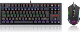 "Redragon K552" mechaninės klaviatūros pelės derinys Laidinė žaidimų klaviatūra su vaivorykštiniais šviesos diodais, rudos spalvos jungikliais ir RGB žaidimų pelė su 4200 DPI, skirta "Windows" kompiuterių žaidėjams - S113 DE QWERTZ