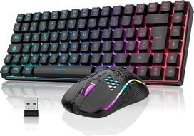 "RedThunder K84 Combo" USB belaidė AZERTY prancūziška AZERTY klaviatūra ir pelė 75% TKL klaviatūra ir lengva "Honeycomb" optinė pelė 3200 DPI (juoda)