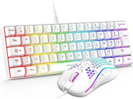 "RedThunder" 60 % klaviatūros ir pelės rinkinys 2 viename "Gamer AZERTY" prancūziška AZERTY klaviatūra Itin kompaktiška mini klaviatūra su RGB apšvietimu 62 klavišai Lengva pelė 6 klavišai 7200