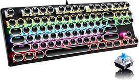 "Retro Punk" stiliaus mechaninė klaviatūra, mėlynos spalvos jungiklis su 9 tikro RGB apšvietimo režimais, skirta žaidimams ir biurui (juoda)
