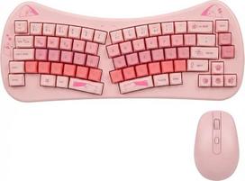 "Rii" ergonominė klaviatūra ir pelė Rausvas katės ausų dizainas QWERTZ belaidis 2,4 GHz belaidis kompaktiškas rašymo prietaisas, skirtas nešiojamajam kompiuteriui, namų biurui, vaikams, paaugliams, mergaitėms, dovana