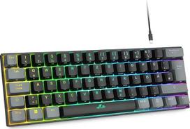 "Rii" mechaninė žaidimų klaviatūra, 60 % belaidė RGB apšviesta klaviatūra su raudonu jungikliu ir N-Key Rollover, skirta asmeniniams kompiuteriams, nešiojamiesiems kompiuteriams, PS4 ir PS5, QWERTZ, juoda/pilka (Bluetooth/2.4G/kabelys)