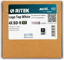 "Ritek" BD-R XL BDXL 100GB archyvinė laikmena, trisluoksnė, 4X, logotipo viršus baltas, skirta spausdinimo arba terminiams spausdintuvams, pakuotė po 1 vnt. kartoninėje įmautėje