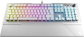 "Roccat Vulcan 122" - mechaninė žaidimų klaviatūra, "AIMO LED" vieno klavišo apšvietimas, titano jungikliai, aliuminio paviršius, daugialypės terpės klavišai, delnų atrama, lietimui jautrus jungiklis, balta