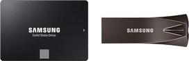 "Samsung 870 EVO SATA III 2,5" SSD, 1 TB, 560MB/s skaitymas, 530MB/s rašymas ir "BAR Plus" USB atmintinė A tipo, 64GB, 200MB/s skaitymas, 30MB/s rašymas