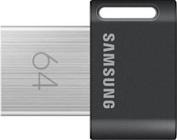 "Samsung FIT Plus" USB atmintinė, A tipo, 64GB, 300MB/s skaitymo greitis, 30MB/s rašymo greitis, kompaktiška USB 3.1 atmintinė su raktų pakabuku, pilka, MUF-64AB/APC