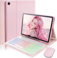"Samsung Galaxy Tab A11+ Plus (2025) 11 colių / Samsung Galaxy Tab A9+ Plus (2023) 11 colių dėklas su belaidžiu "Bluetooth" apšviesta spalvota vokiška klaviatūra (QWERTZ) ir pele, apšviestos klaviatūros dėklas
