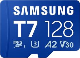 "Samsung T7 microSD" 128GB atminties kortelė, skirta mobiliesiems žaidimams išmaniuosiuose telefonuose, planšetiniuose kompiuteriuose ir nešiojamuosiuose pultuose, UHS-I U3, "Full HD" ir 4K UHD, 170MB/s skaitymo greitis, MB-MB128T/WW