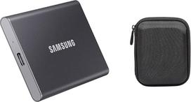 "Samsung T7 Portable SSD" - 1 TB - USB 3.2 Gen.2 išorinis SSD titano pilkos spalvos (MU-PC1T0T/WW) + "Amazon Basics" kietojo disko dėklas, juodas