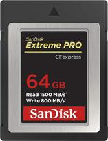 "SanDisk Extreme PRO CFexpress" B tipo 64GB atminties kortelė (nuskaitymo greitis iki 1500MB/s, skirta RAW 4K vaizdo įrašams, suderinamumas su XQD, "RescuePro Deluxe" atkūrimo programinė įranga)