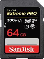 "SanDisk Extreme PRO SDHC UHS-II V90" 64GB atminties kortelė (300MB/s, 8K, 4K ir Full HD vaizdo įrašymas, "RescuePro Deluxe", atspari smūgiams, temperatūrai, vandeniui ir rentgenui).