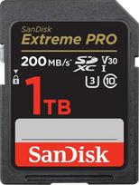 "SanDisk Extreme PRO SDXC UHS-I" 1 TB atminties kortelė (V30, 200MB/s perdavimo greitis, U3, 4K UHD vaizdo įrašas, "SanDisk QuickFlow" technologija, atspari temperatūrai)