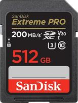 "SanDisk Extreme PRO SDXC UHS-I" 512GB atminties kortelė (V30, 200MB/s perdavimo greitis, U3, 4K UHD vaizdo įrašai, "SanDisk QuickFlow" technologija, atspari temperatūrai).
