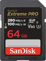 "SanDisk Extreme PRO SDXC UHS-II" atminties kortelė V60 64GB (280MB/s, 6K, 4K UHD, U3, C10, Rescue PRO Deluxe)