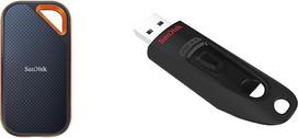 "SanDisk Extreme PRO" nešiojamasis SSD išorinis 2 TB SSD diskas ir Ultra USB 3.0 atmintinė 128GB ("SecureAccess" programinė įranga, apsauga nuo slaptažodžių, iki 130MB/s duomenų perdavimo greitis), juoda
