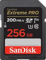 "SanDisk Extreme PRO SDXC UHS-I" 256GB atminties kortelė (V30, 200MB/s perdavimo greitis, U3, 4K UHD vaizdo įrašas, "SanDisk QuickFlow" technologija, atspari temperatūrai)
