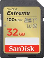 "SanDisk Extreme SDHC UHS-I" 32GB atminties kortelė (V30, 100MB/s duomenų perdavimas, U3, 4K UHD vaizdo įrašai, atspari vandeniui, smūgiams, temperatūrai)