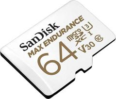 "SanDisk Max Endurance" vaizdo stebėjimo kamera, skirta "Dash Cams" ir namų stebėjimui 64GB microSDXC atminties kortelė + SD adapteris 30 000 valandų ištvermės, balta